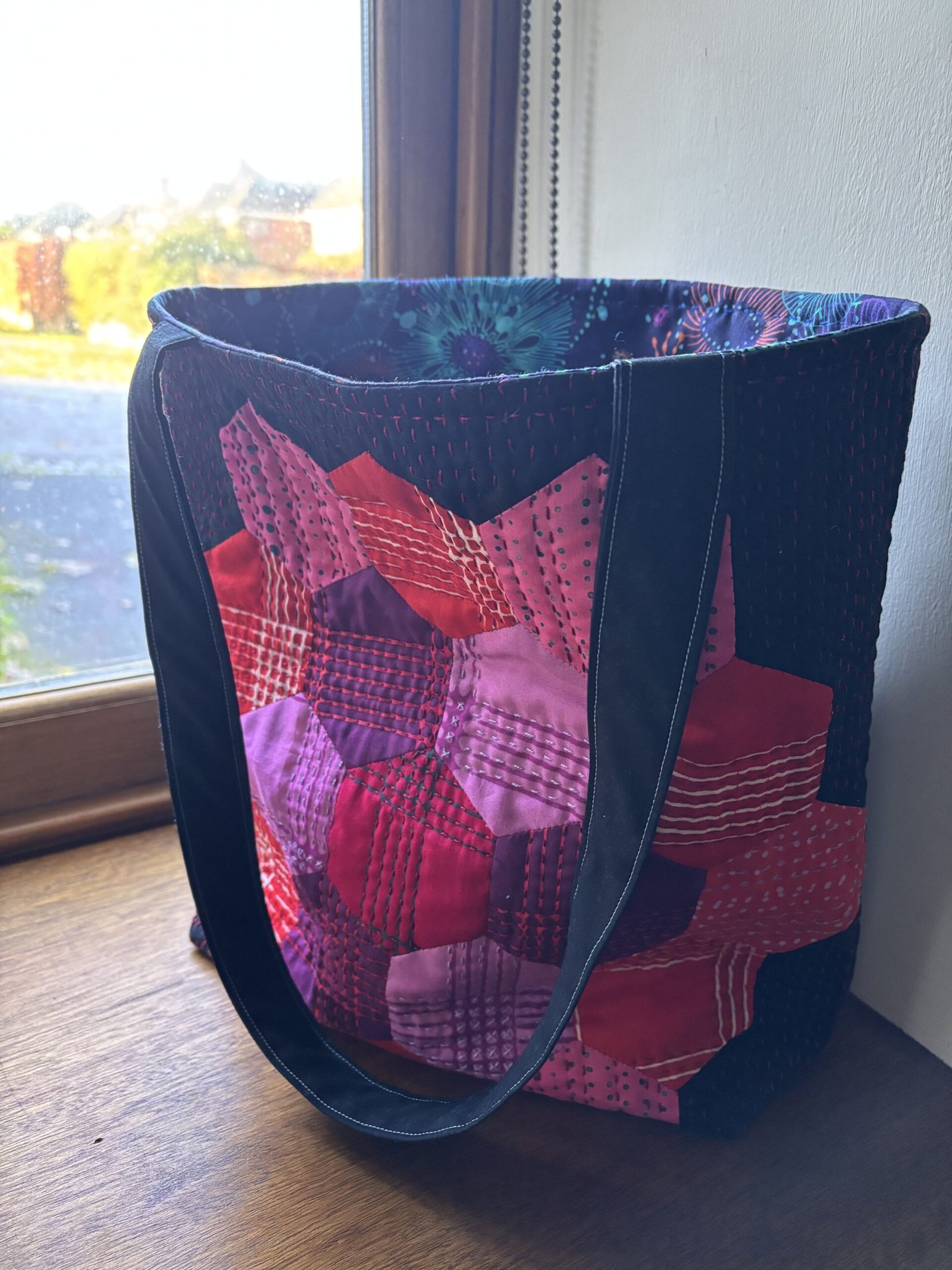 Colourful quilted tote bag